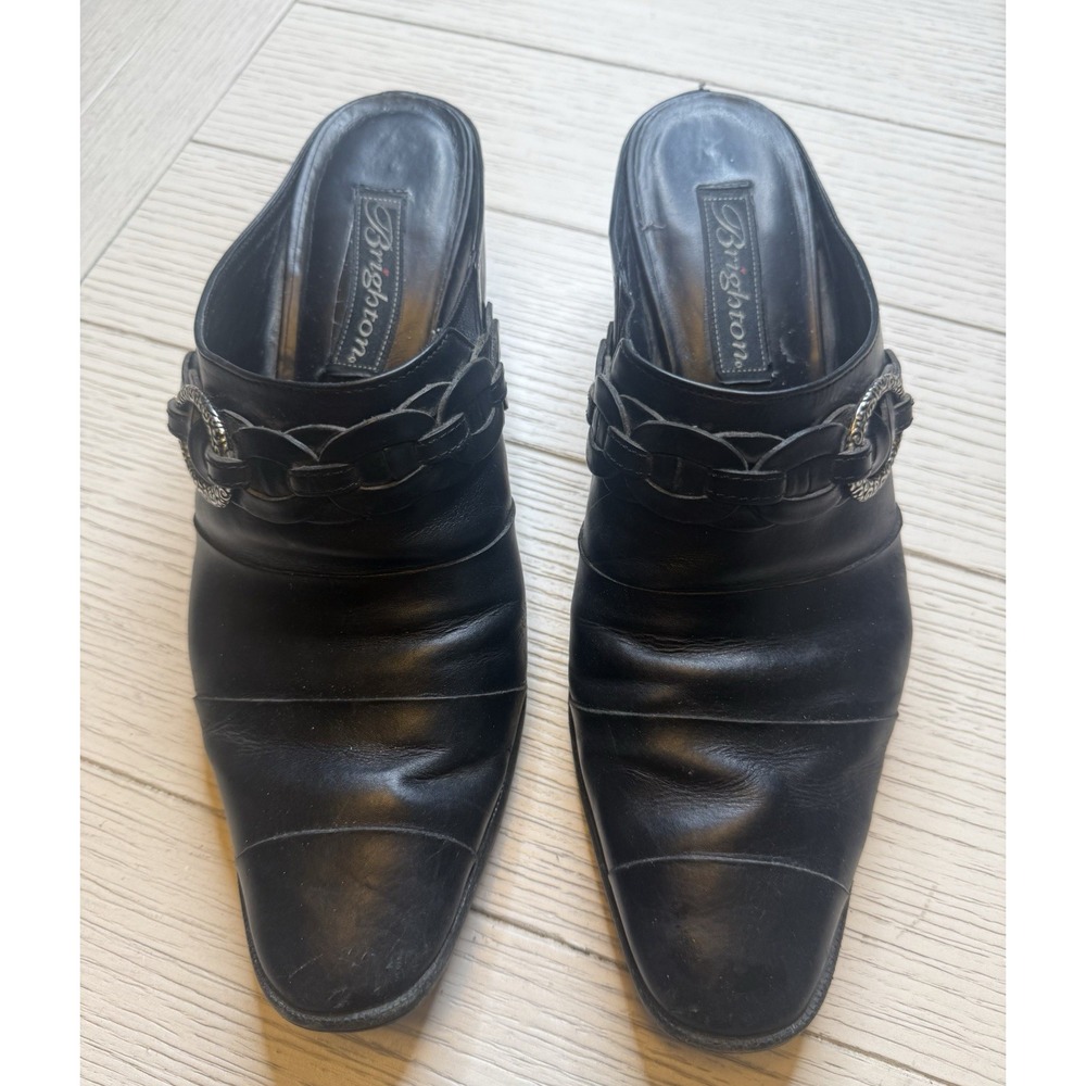 Brighton Heeled Tamia Booties Mules Slides Black Leather Silver Buckle 2" Heel 8 - Picture 2 of 8